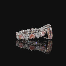 Load and play video in Gallery viewer, The Amoret Ring | 3ct Pink Heart Cut Lab Diamond | Pink &amp; White Heart Eternity Band | 14k White Gold
