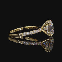 Load and play video in Gallery viewer, The Ophelia Ring | 3ct Round Brilliant Lab Diamond | Hidden Halo | Pavé Band | 14k Gold
