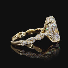 Load and play video in Gallery viewer, The Arabella Ring | 5ct Oval Lab Diamond | Hidden Halo | Twisted Pavé Band | 14k Yellow Gold
