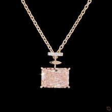 Load image into Gallery viewer, Pink radiant cut lab diamond pendant in 14k rose gold, front view
