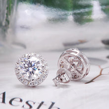 Load image into Gallery viewer, Moissanite 2ctw Round Halo Earrings in Stering Silver (6.5mm)
