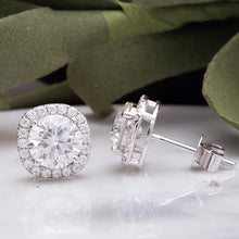 Load image into Gallery viewer, Moissanite 2.00ctw Round Halo Earrings in Sterling Silver
