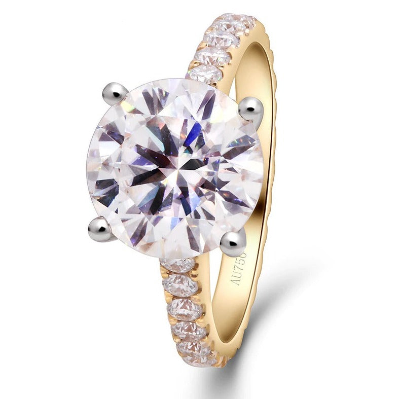 Moissanite 4.00ct Round Solitaire in a 14k Gold Pave Setting including a Hidden Halo