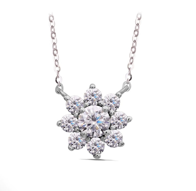 Moissanite Flower Necklace in 925 Sterling Silver