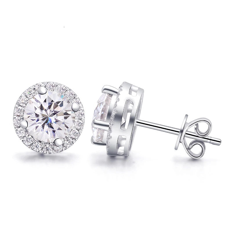 Moissanite 2ctw Round Halo Earrings in Stering Silver (6.5mm)
