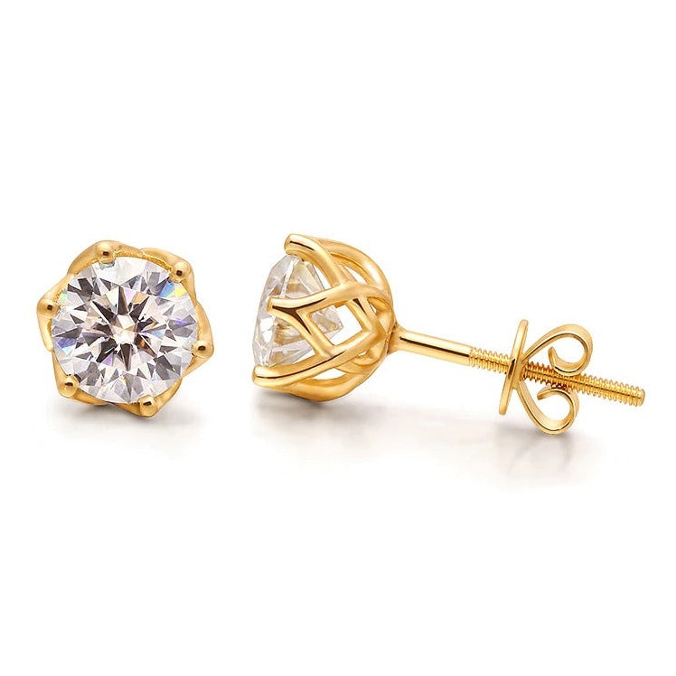 Moissanite 6.5mm Stud Earrings in 14k Yellow Gold