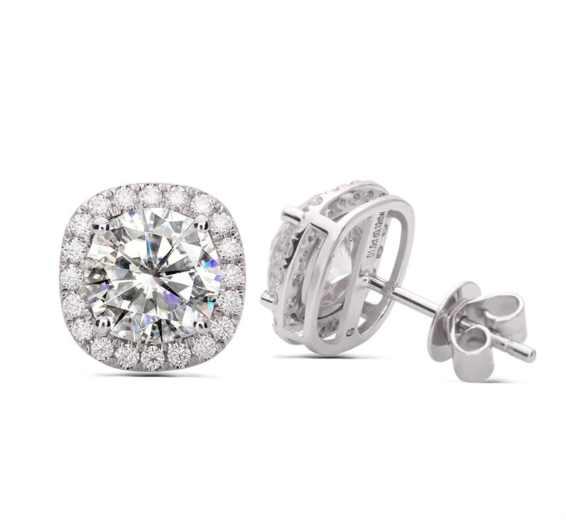 Moissanite 2.00ctw Round Halo Earrings in Sterling Silver