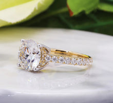 Load image into Gallery viewer, Moissanite 4.00ct Round Solitaire in a 14k Gold Pave Setting including a Hidden Halo
